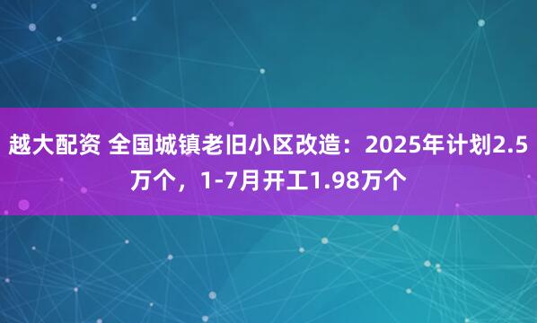 越大配资 全国城镇老旧小区改造：2025年计划2.5万个，1-7月开工1.98万个